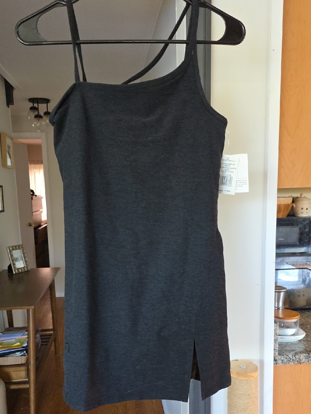 Beyond Yoga Charcoal Mini Slip Dress with Side Slit